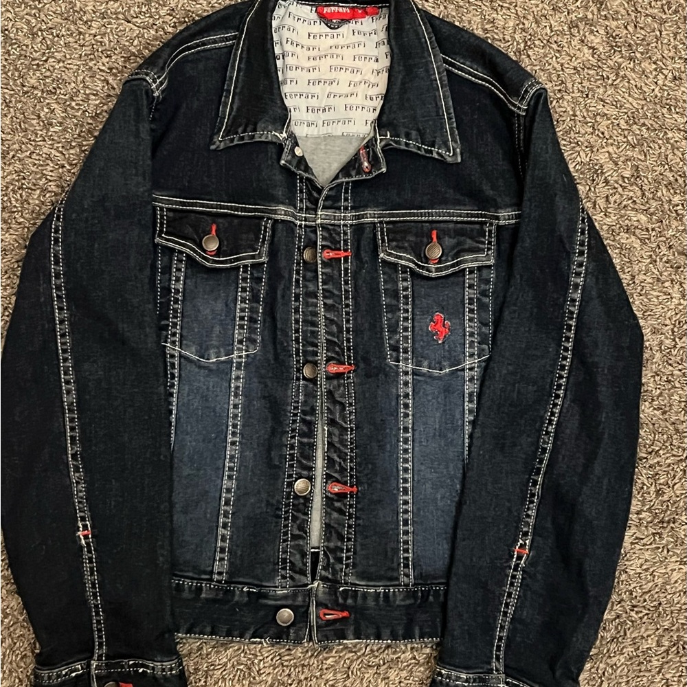 Vintage Ferrari Dark Denim Jacket with Red Accents